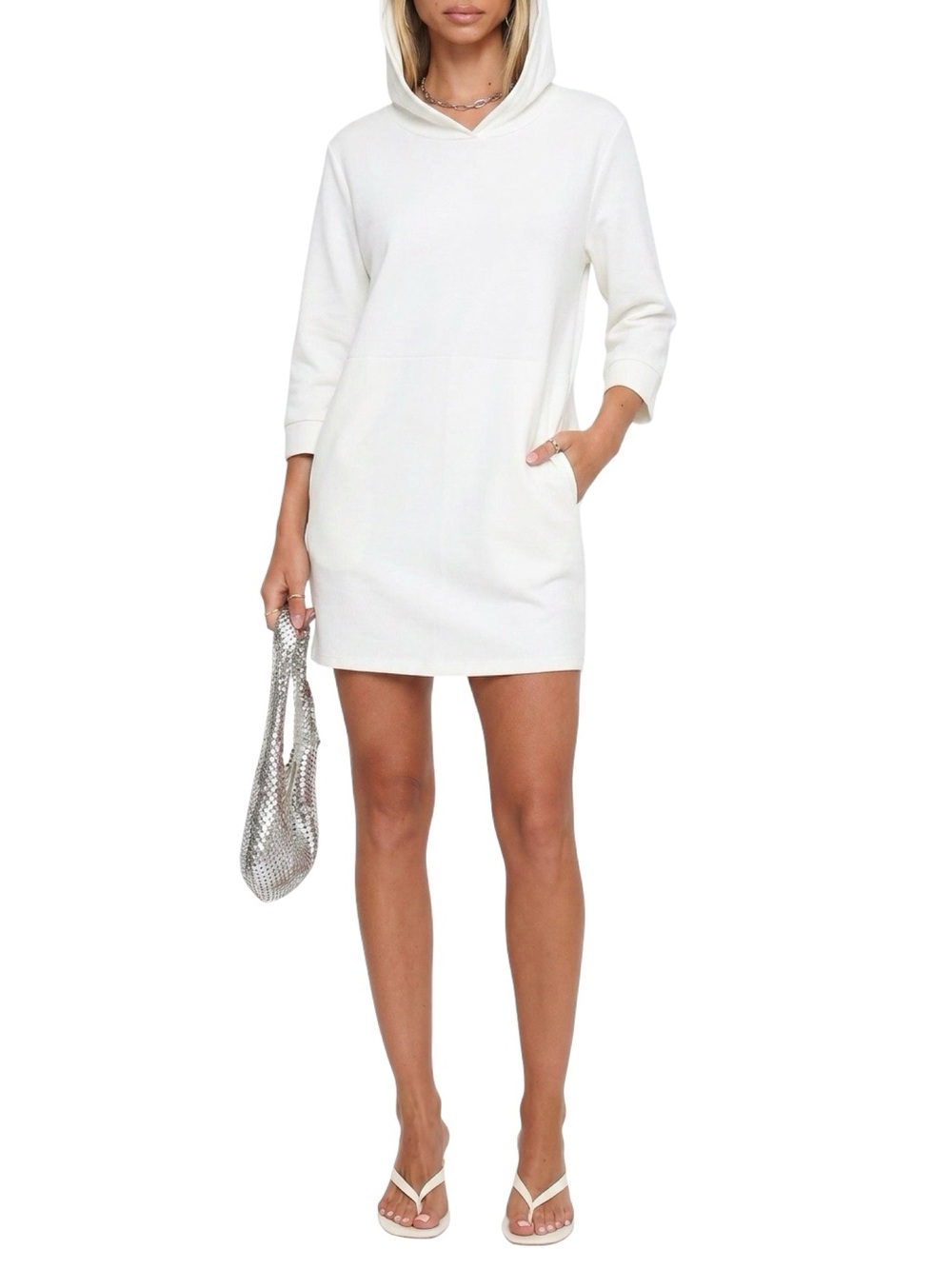 Max Mara Leisure Jersey Dress with hoodie Shirt  cream gold zipper slits size S